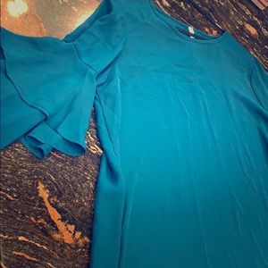 Adorable teal ruffle sleeve top.